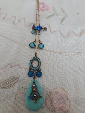 Vintage Faux Turquoise and Beaded Art Deco Style Necklace